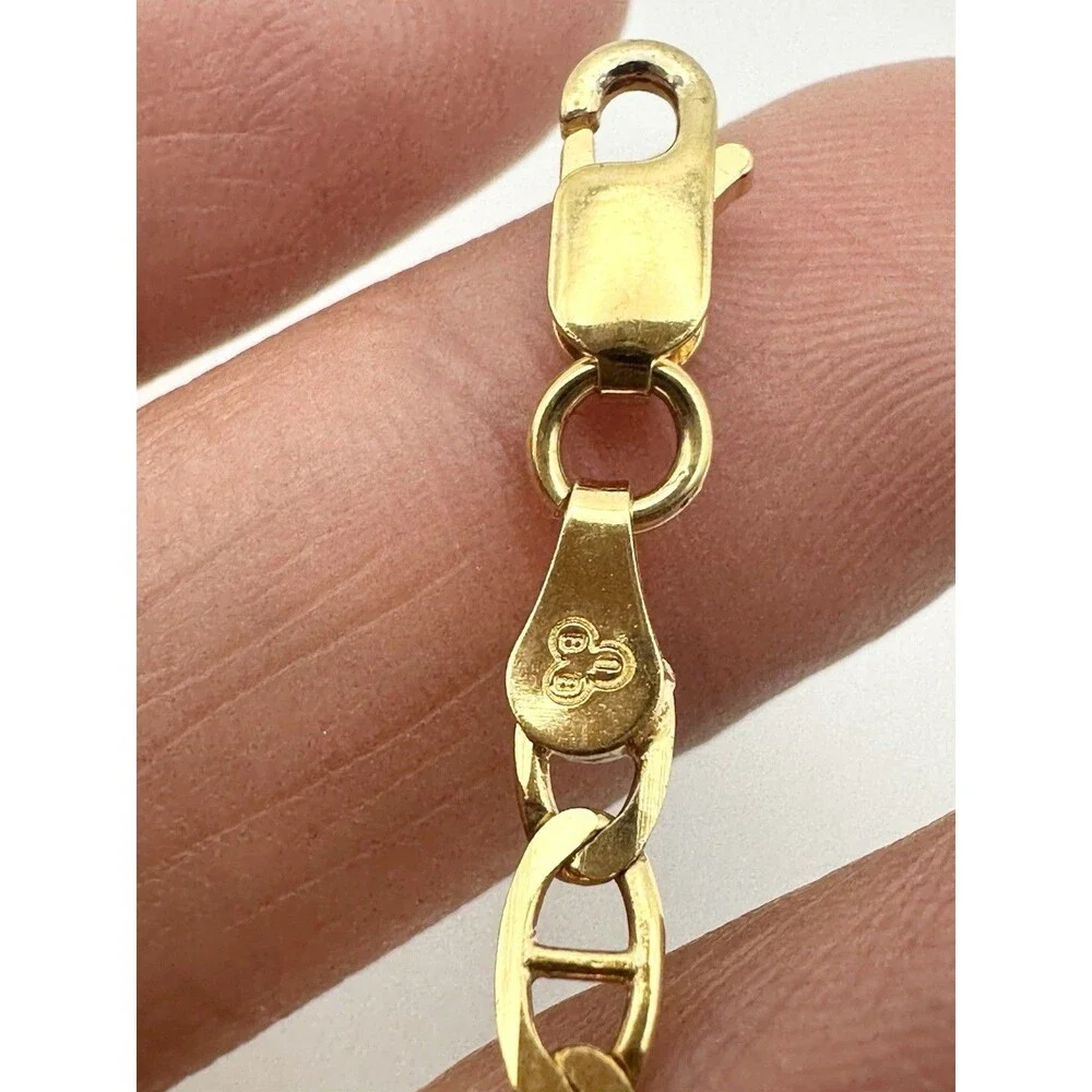 Sterling Silver 925 Italy Vermeil Mariner Link Chain 3.5mm Wide Bracelet 7.5”